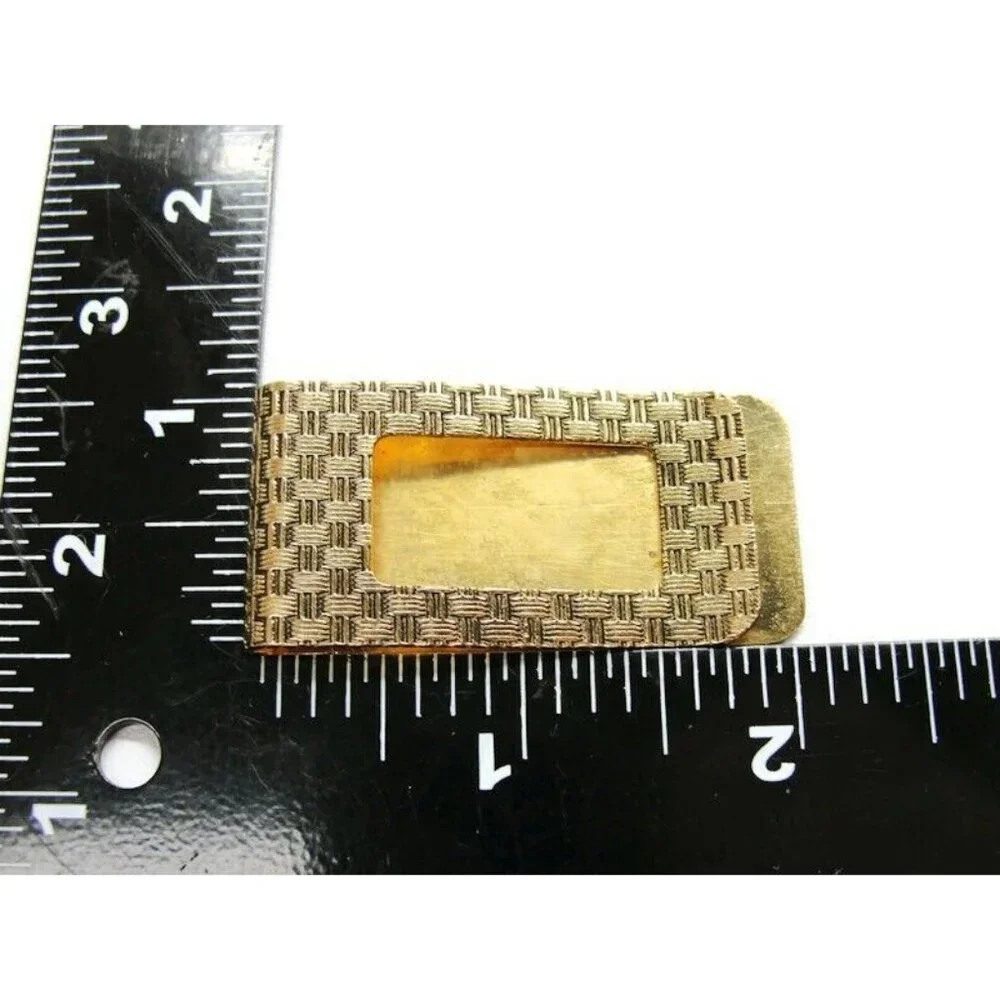Gold Tone Weave Pattern Money Clip Stainless Steel Wallet Credit Card Cash ID